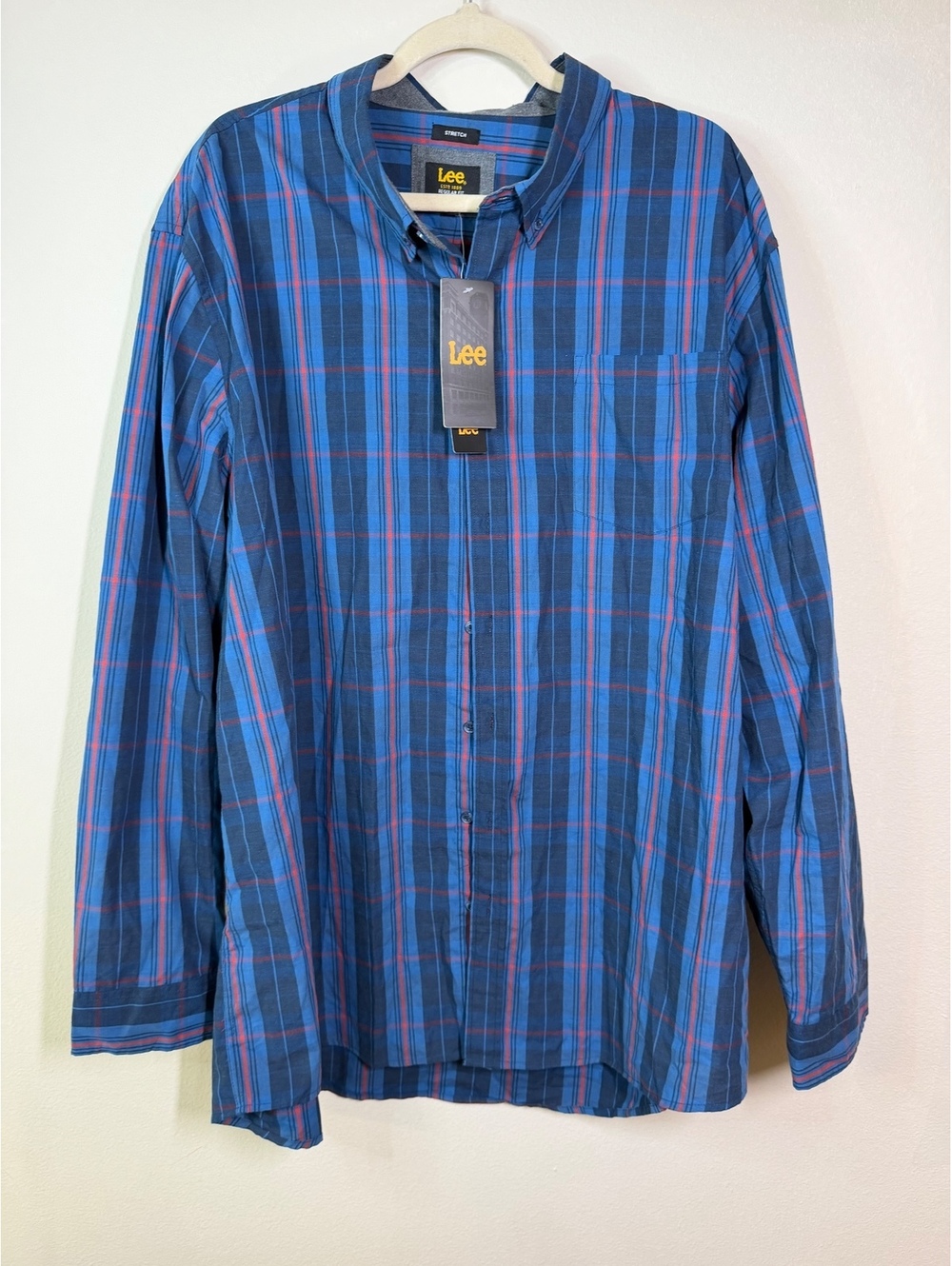 NWT Lee Men's Blue Magic Plaid Button-Up Shirt 2XL